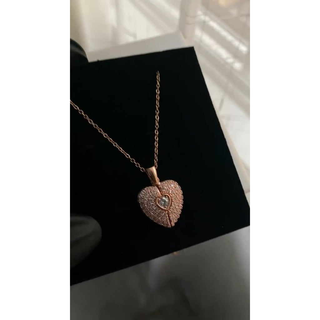Sparkling Zircon Crystal Heart Pendant Necklace