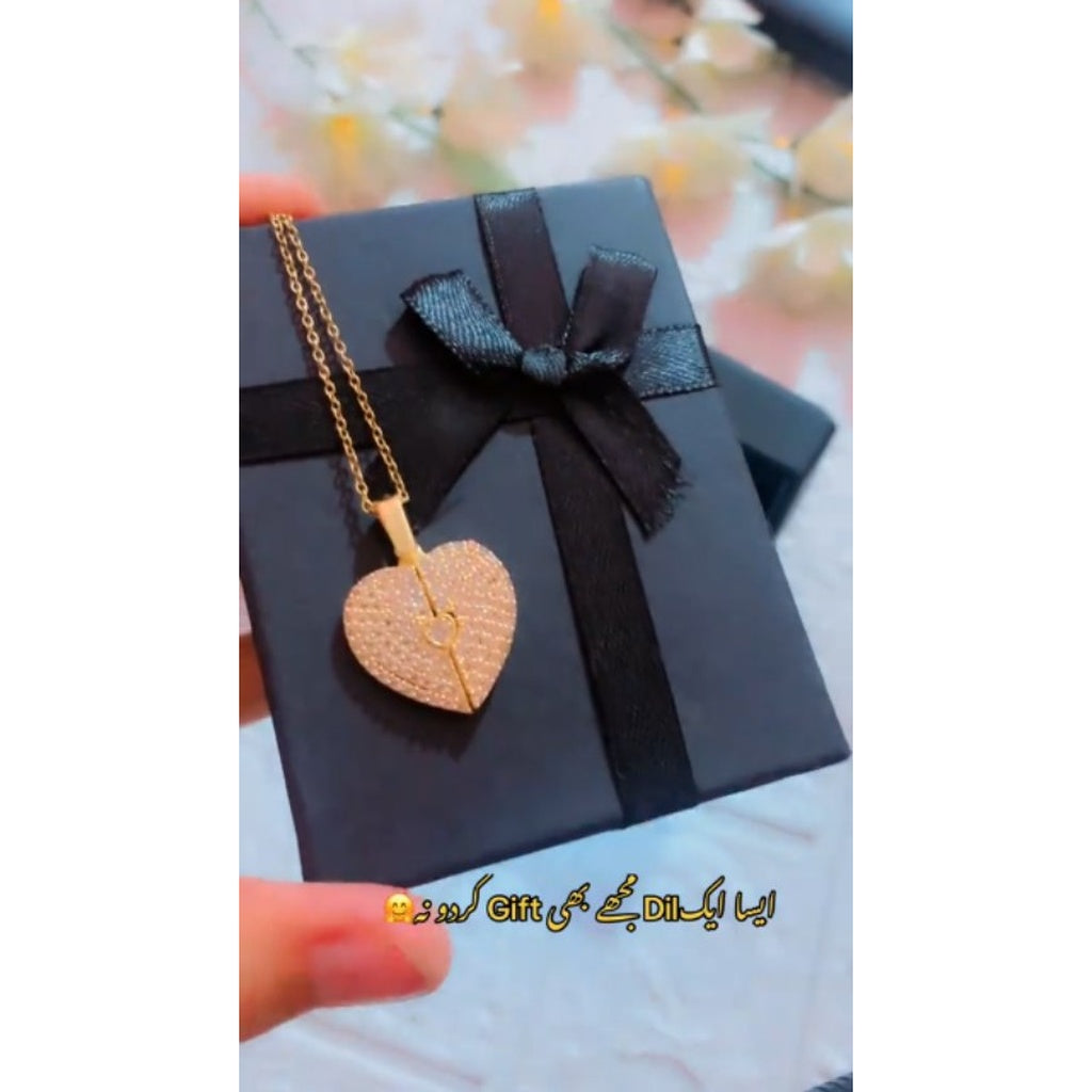 Luxury Crystal Heart Key Locket Pendant Necklace